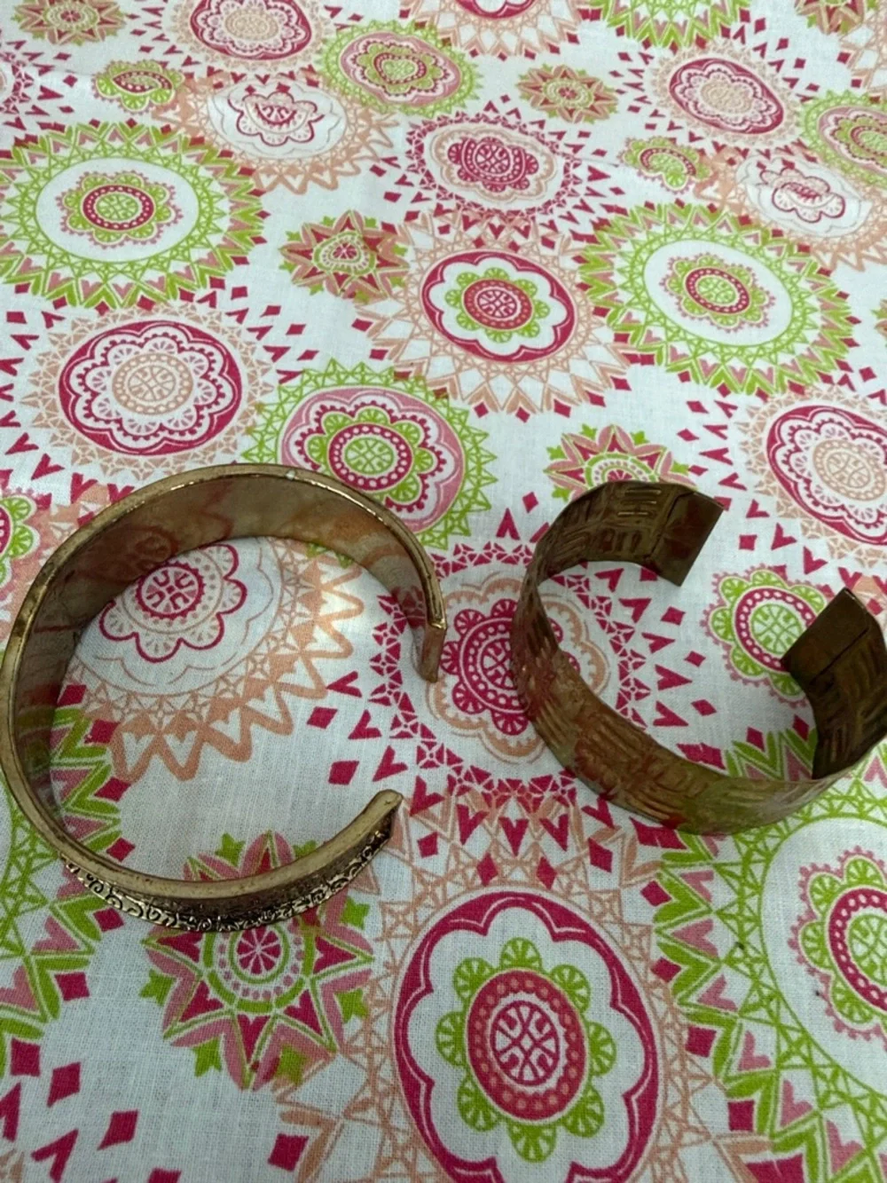 Set of two Vintage Brass & Copper Etched Cuff Bracelet